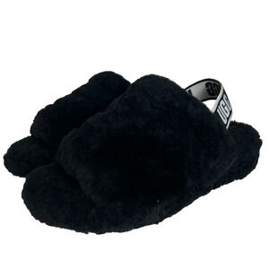 UGG Shoes Slingback Womens Size 7 Fluff Yeah Black Sheepskin Platform